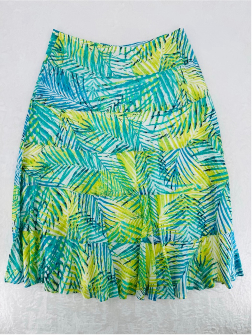Ruby Rd Prairie Skirt Tropical Leaf Print Tiered 100% Cotton Lightweight Size 16
